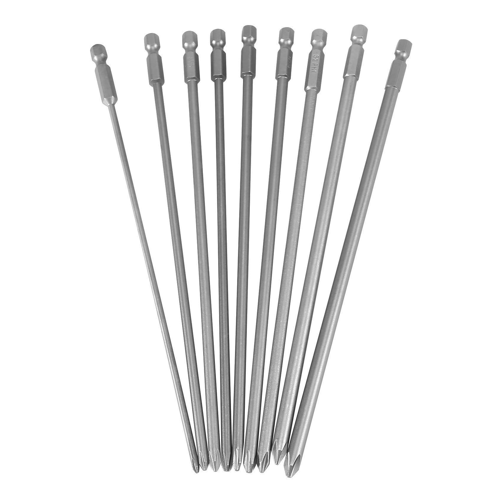 Gokoti 9Pcs 1/4 Inch 200Mm Ph1 Ph2 Magnetic Long Hex Screwdriver Bits S2 Electric Drill Power Driver Tools