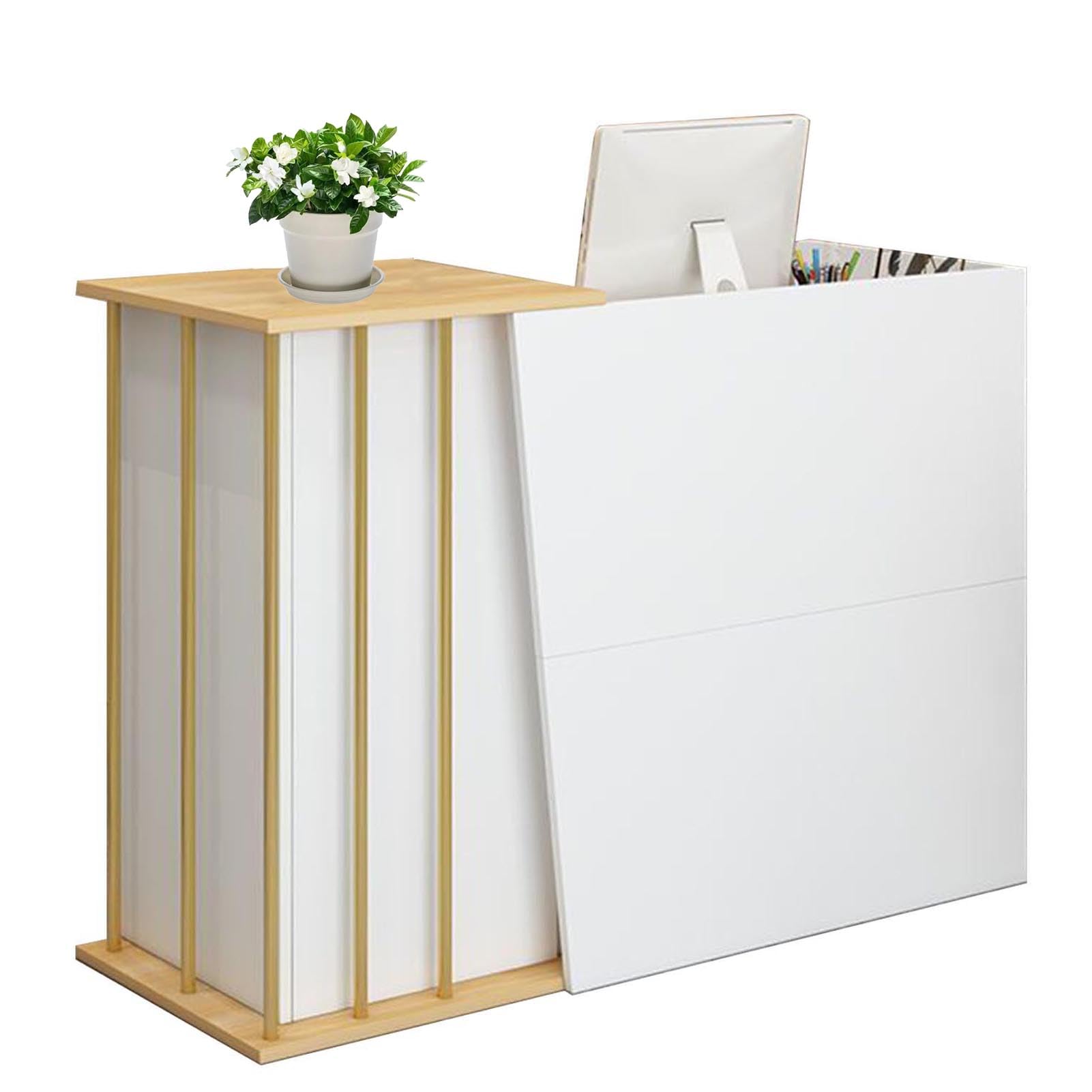 Mostrador Recepción, Mostrador de Recepción Pequeño con Cajones con Cerradura, Mostrador de Recepción Pequeño, para Oficina(Size:120cm,Color:White White)