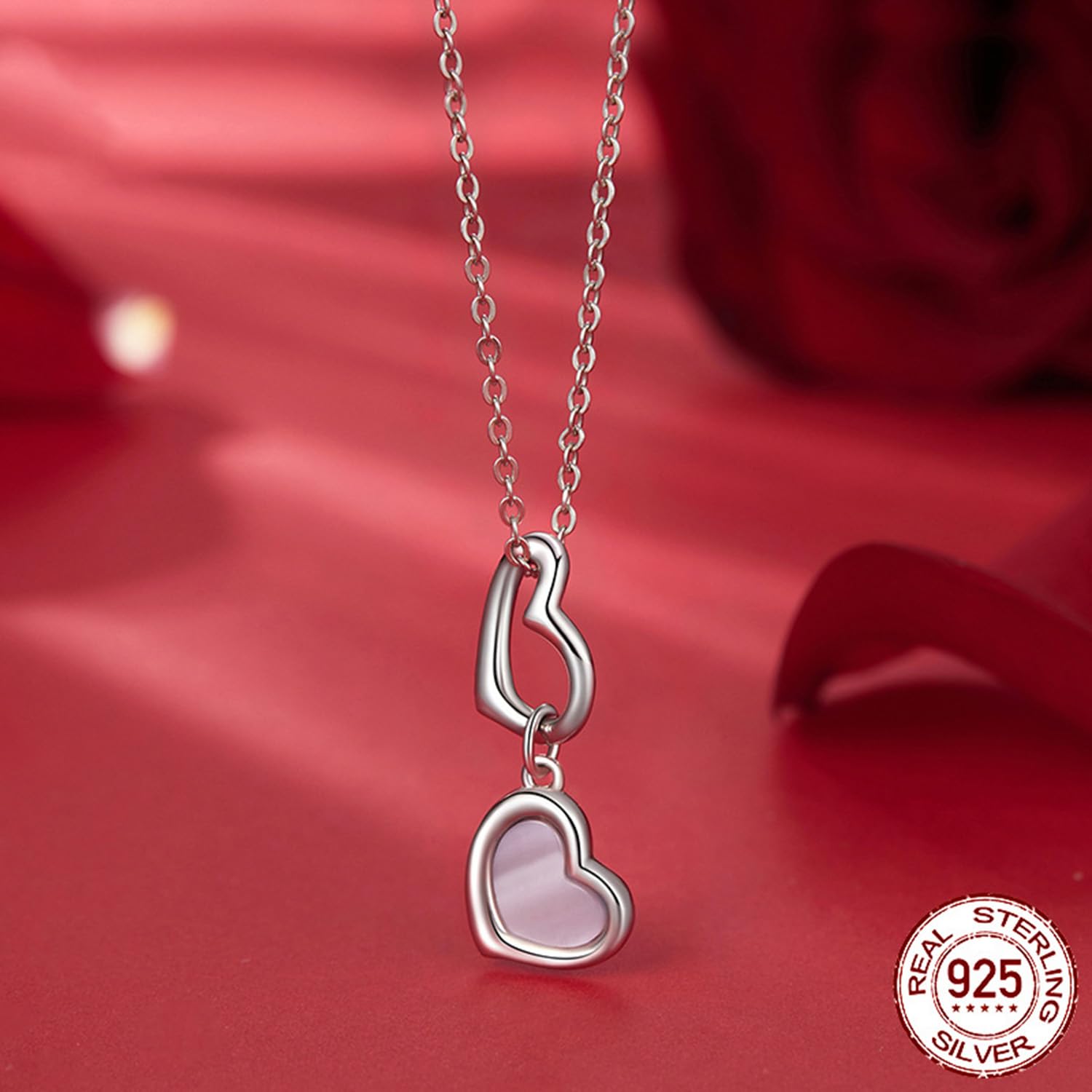 Genérico Dije de corazón de concha rosa, dijes de doble corazón, cuentas de plata de ley 925 para pulseras y collares europeos
