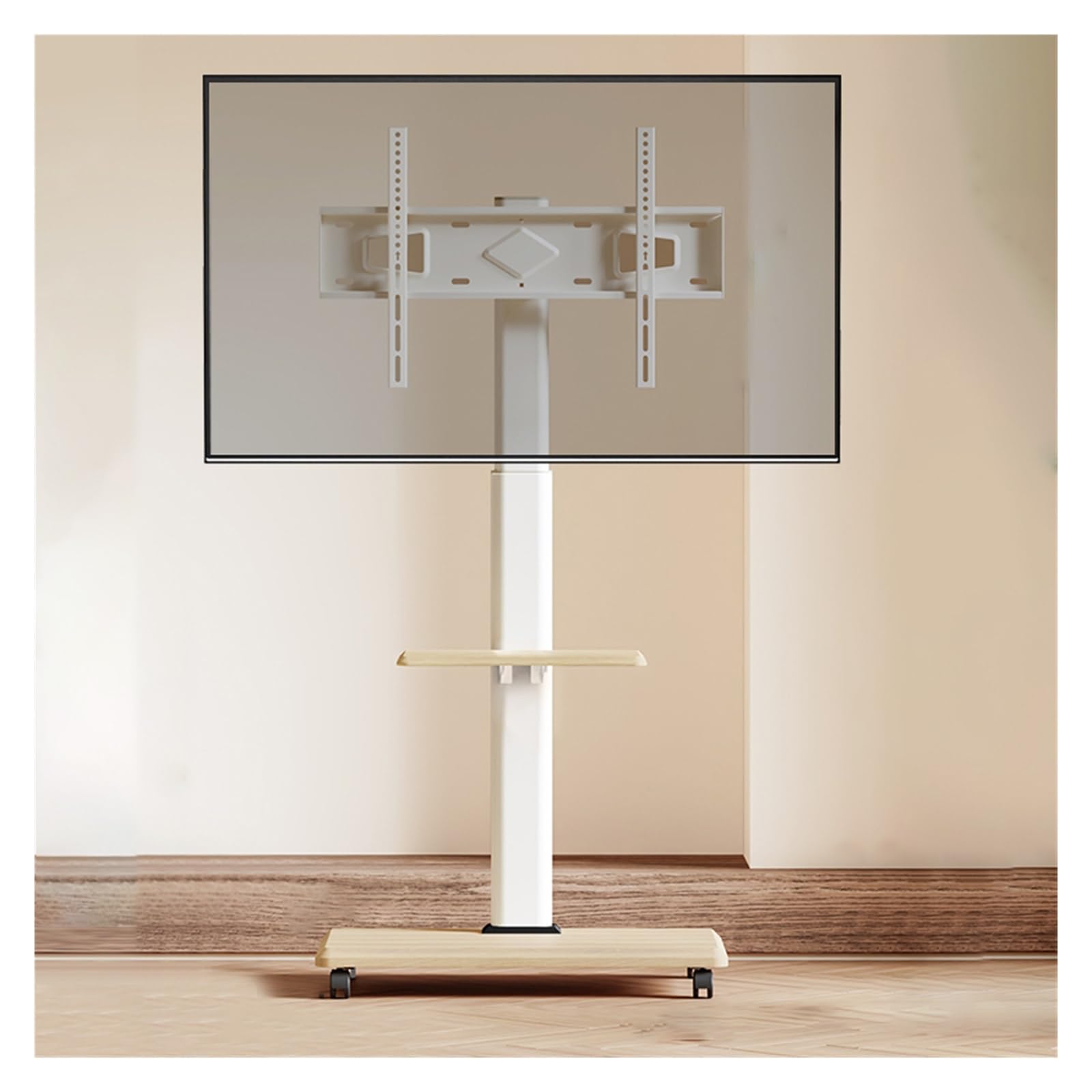 DFGHNBVC Universal Tv Stand Mobile Tv Stand For 37-75 Inch Lcd Led Flat/Curved Panel Screen Tvs, Rotatable Tilt Tv Cart Holds Up To 132 Lbs, Portable Stand With Shelf, Natural,Nat