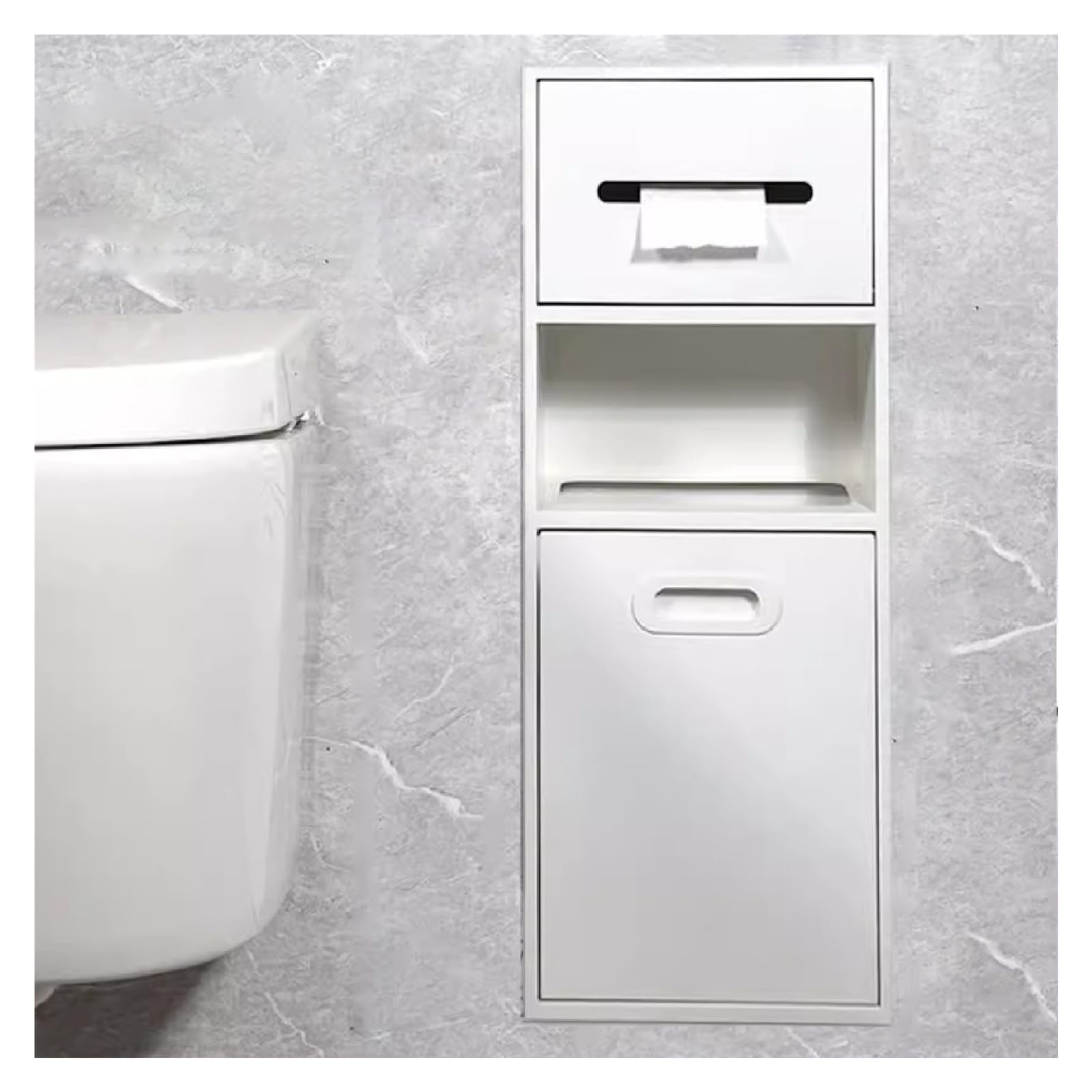 LCANALLYMS Recessed toilet paper holder, Stainless Steel Recessed Shower For Toilet Paper And Trash Storage Multicolor 67x23x14cm(White - a)