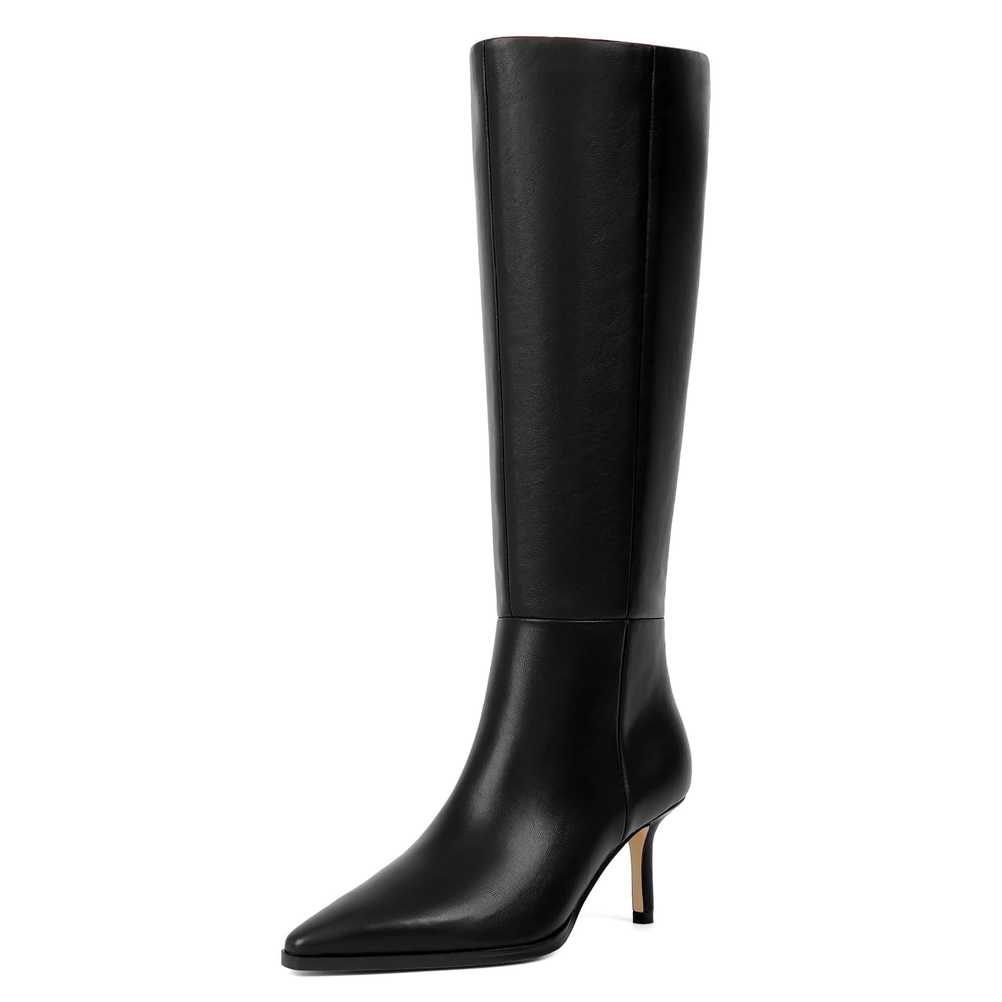 Modatope Knee High Boots for Women Pointed Toe Stiletto Heel Side Zipper Dress Tall Boots, Women's Long Boots with 2.9in Heel, PU Leather Upper, Elegant Shoes for Fall and Winter Outfits