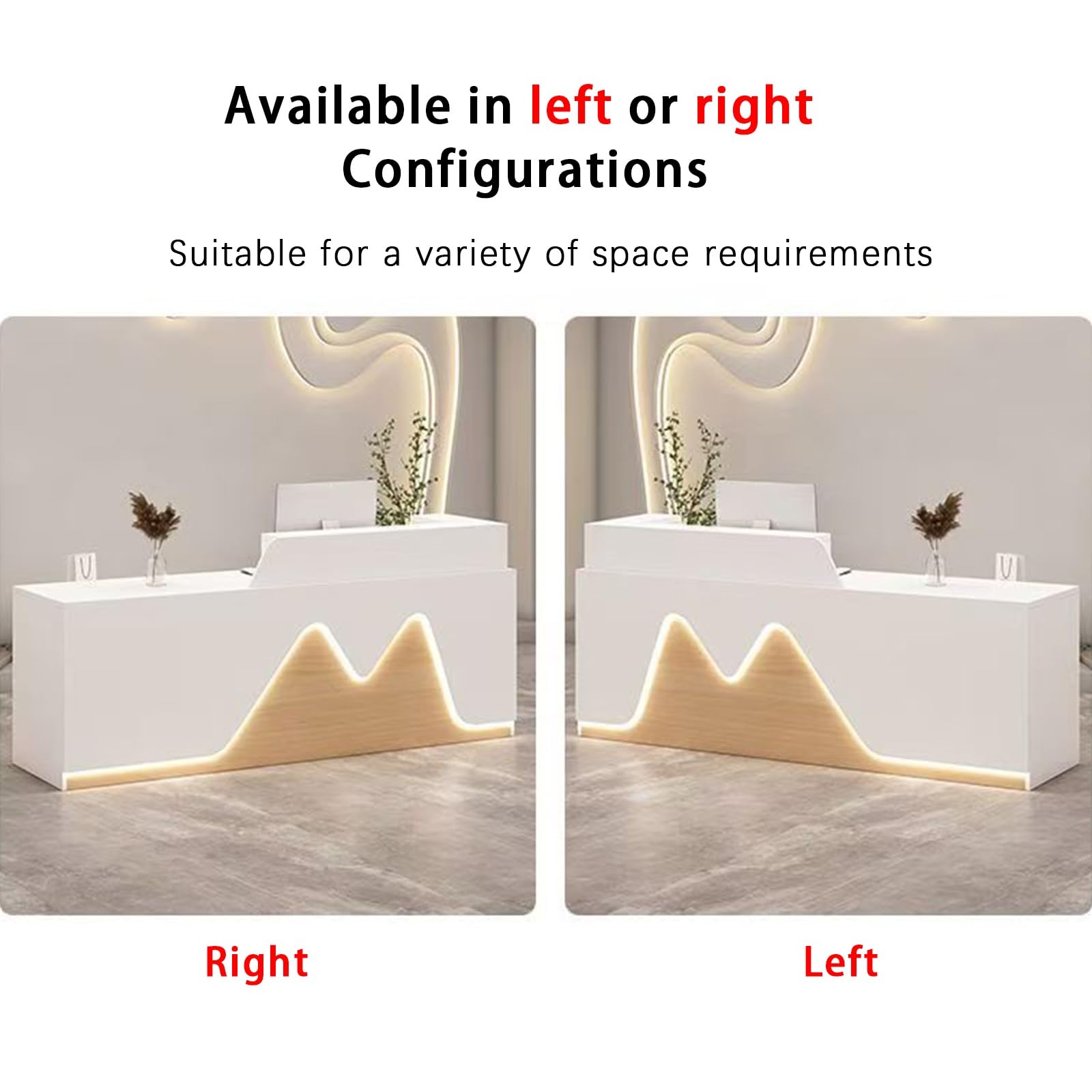 Rezeptionstheke mit abschließbaren Schubladen & LED-Beleuchtung für Hotel, Büro, Einzelhandel(Beige-Right,160cm)