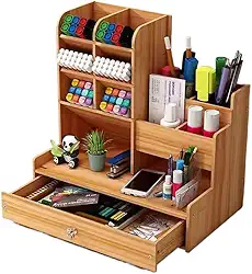 Organizador De Mesa MDF Escritório Multiuso Com Gaveta E Nicho De Caneta