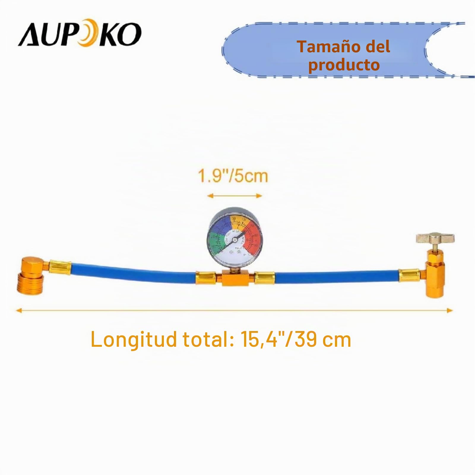 Aupoko R134A - Kit de manguera de carga de refrigerante de CA, lata de válvula autosellante de 1/2 pulgada y manguera de recarga con manómetro, se adapta a refrigerante de aire acondicionado de coche