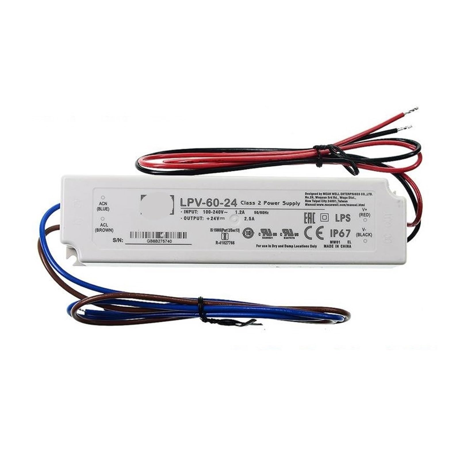 AARTERZZA LPV-60-36V Switching Power Supply, 60W, IP67 Waterproof LED Driver