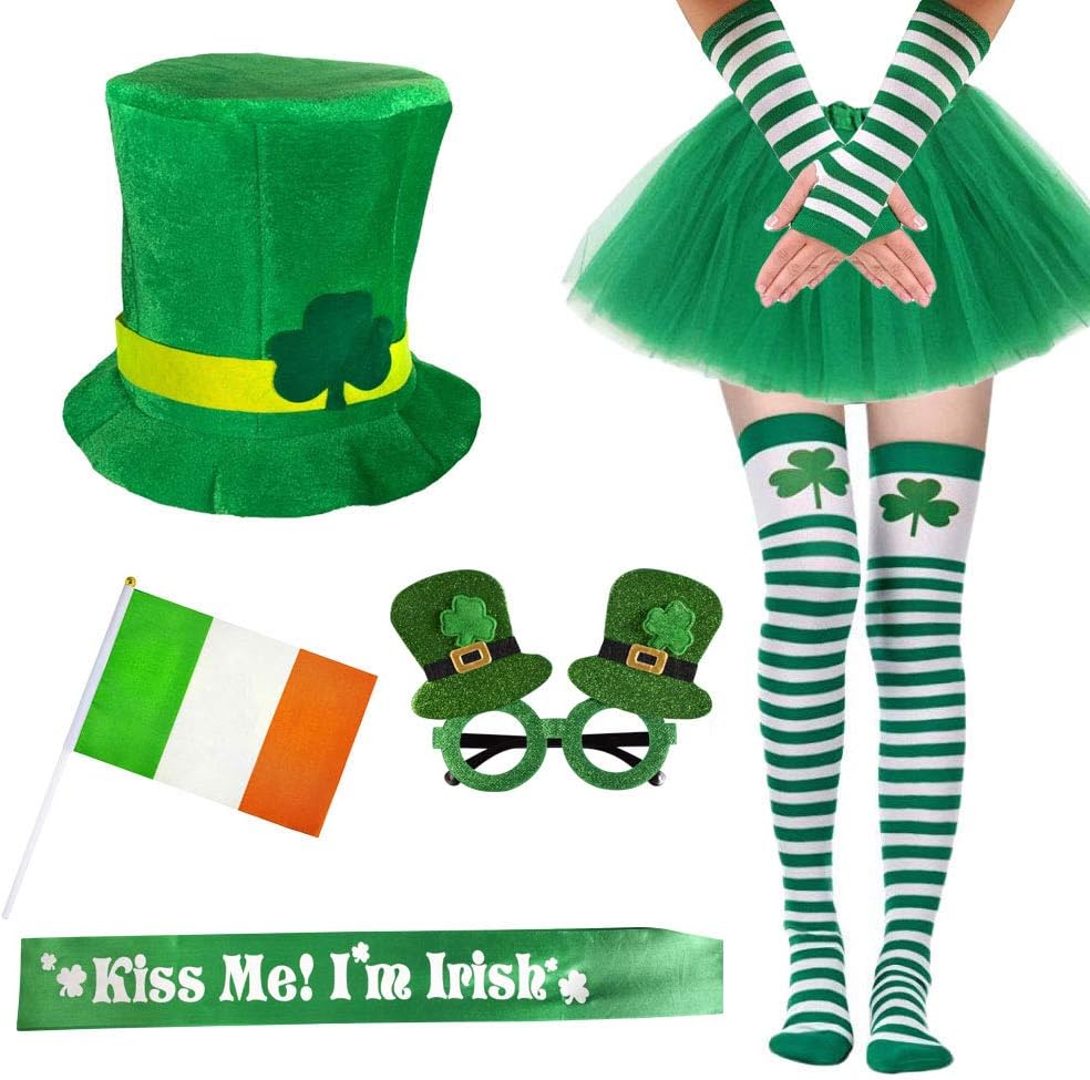 Garma 7 Pack St. Patrick’s Day Costume Set Women Irish Day Saint Patrick’s Day Celebration Outfit Attire Accessories