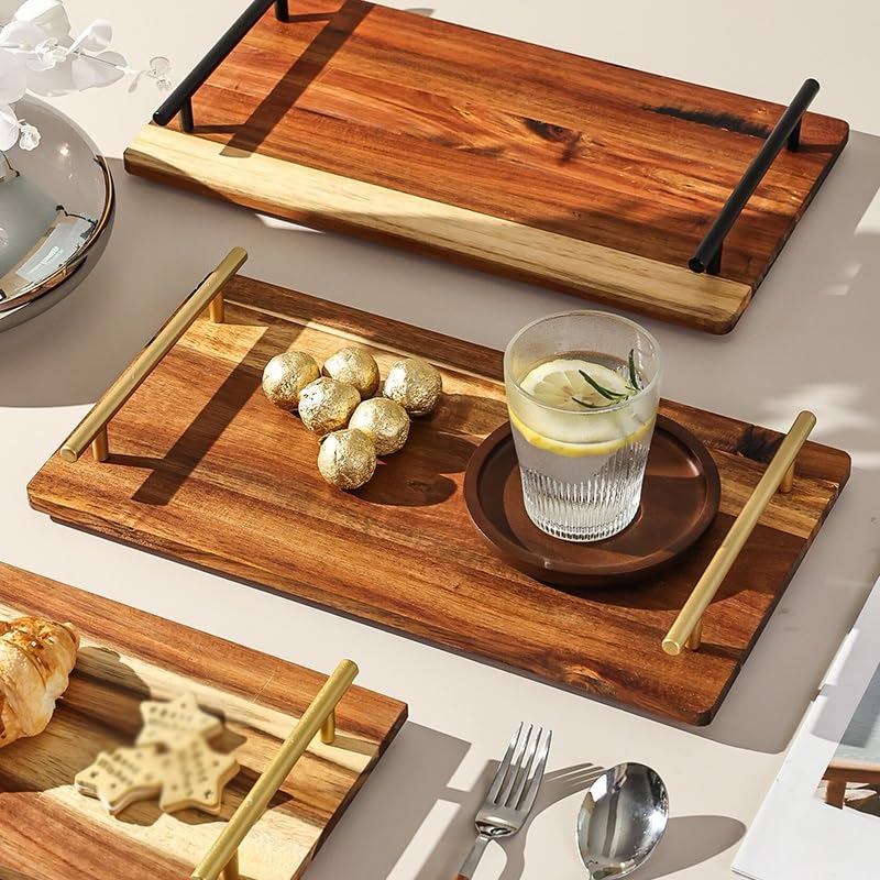Bandeja para Servir de Madera de Acacia Japonesa, Bandeja de Desayuno de Madera Maciza con asa, Bandeja para té de la Tarde, Bandeja de Postre Retro, bandejas para Comer en el Regazo (BS)