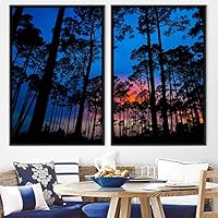 2 Piece Framed Canvas Wall Art Sunset and Trees Canvas Prints Home Artwork Decoration for Living Room,Bedroom - 16