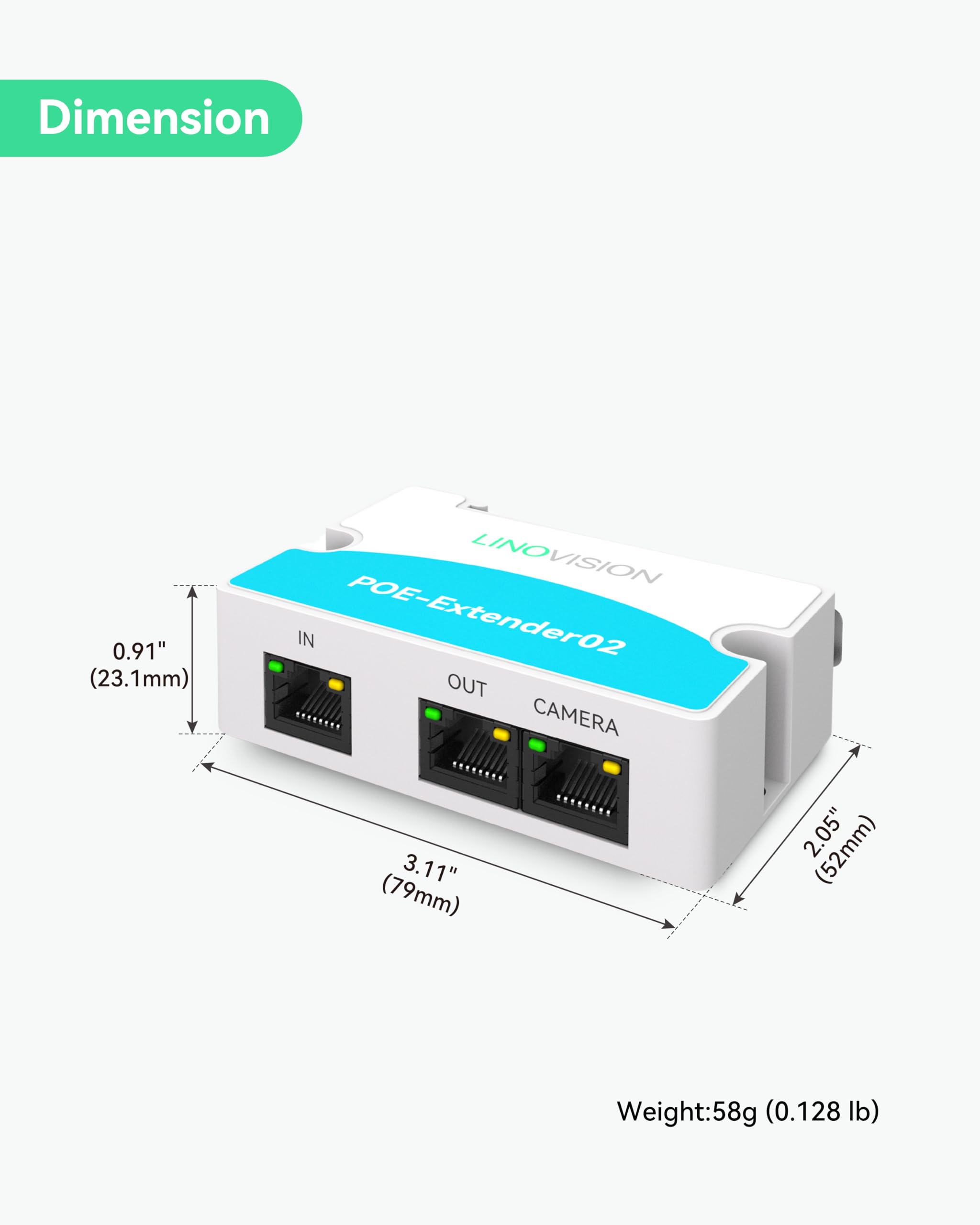 LINOVISION IEEE802.3af/at Mini PoE Extender a 2 porte fino a 300m di alimentazione via Ethernet tramite cavo Cat5/6, PoE Splitter per 2 dispositivi PoE come telecamere IP (confezione da 3)