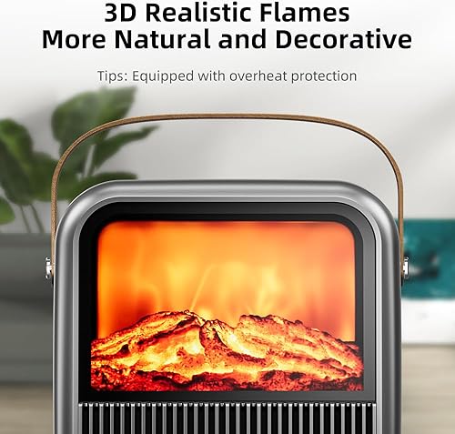 Miniatura 6 de FLYMOON Calentador eléctrico de chimenea de 11.8 pulgadas, calentador de chimenea con diferentes efectos de llama 3D, 7501200 W, temporizador,