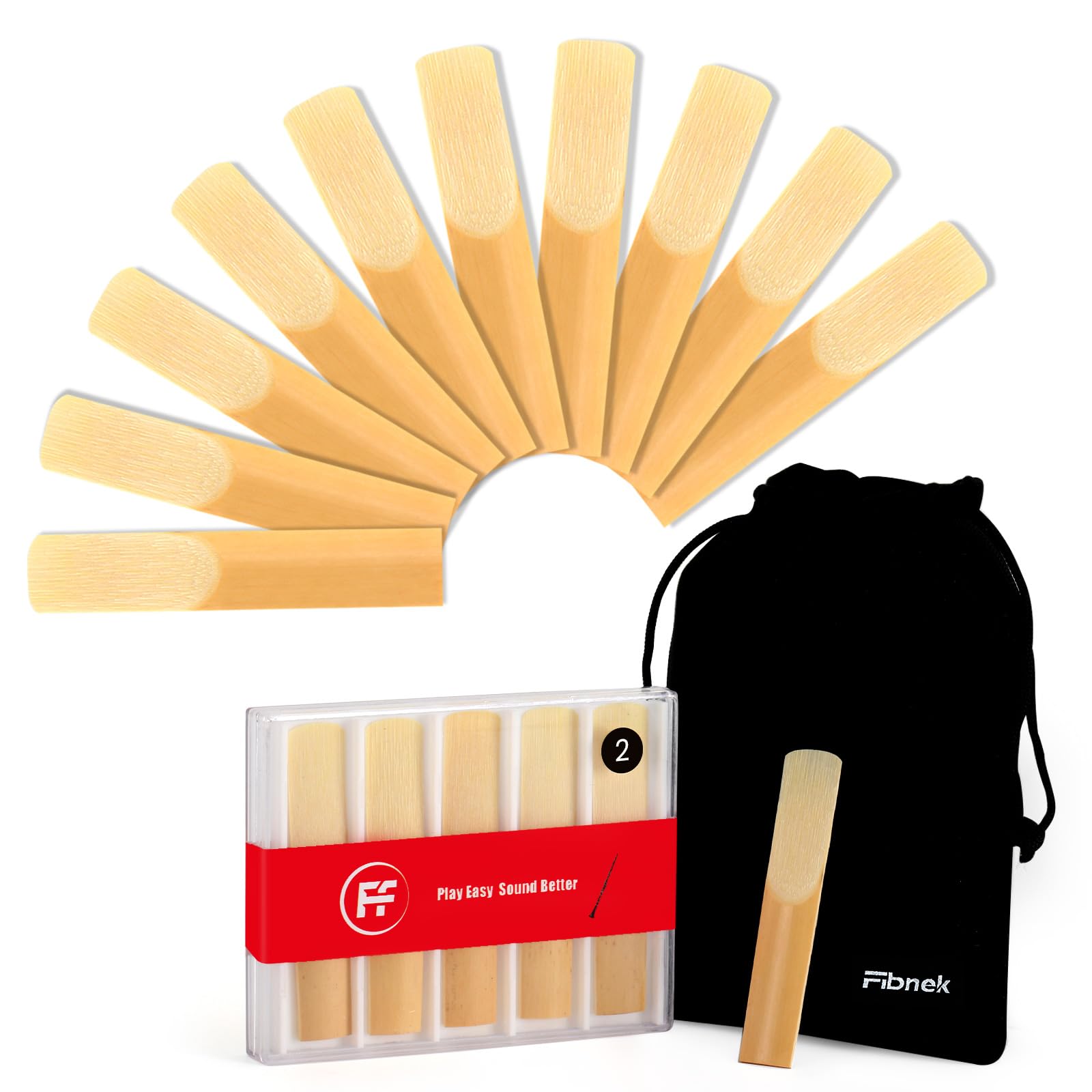 10 Pack Bb Clarinet Reeds Strength 3.0 – Beginner Clarinet Reeds for Students, Natural Cane Reeds for Clarinet with Velvet Bag & Case, Easy Play B Flat Replacement Reeds