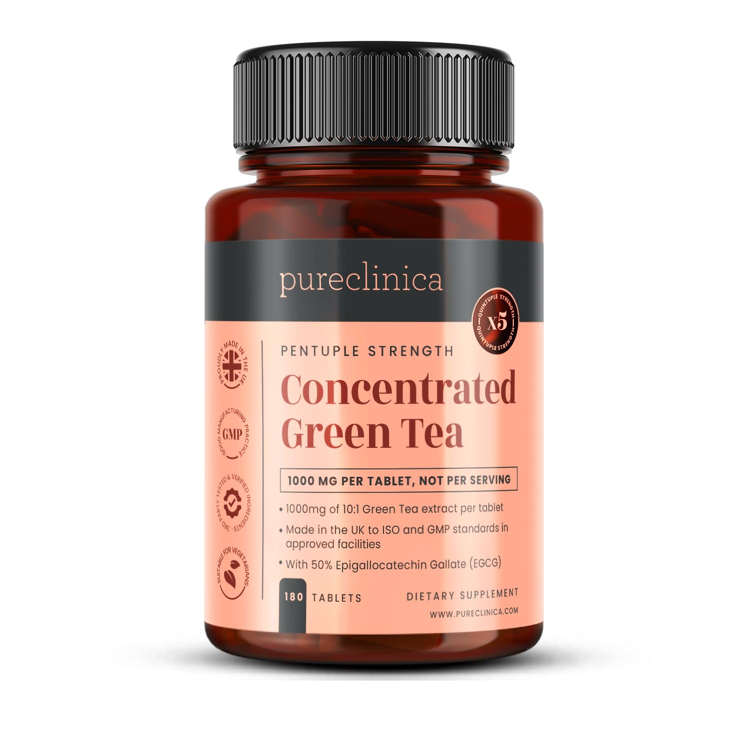pureclinica Green Tea Extract 1000mg (10:1) – 180 Tablets – 6 Months Supply