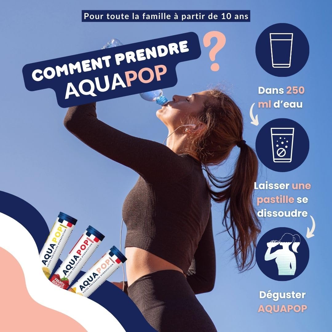 AQUAPOP - Pastilles électrolytes - Pack de 4 tubes - Sans Sucres - Favorise l'hydratation et l'énergie - 80 Comprimés Minéraux et Vitamines - Sport & Bien-être - 4 Pack
