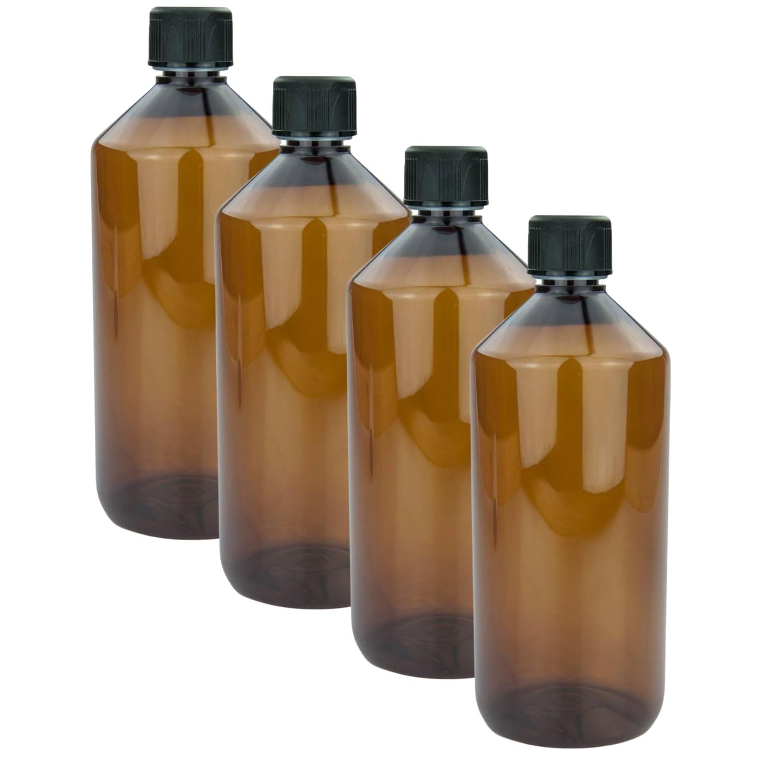 mikken 4 x Brown Laboratory Bottle 1000 ml Plastic Bottles for E-Liquid, Chemicals, etc. + Label