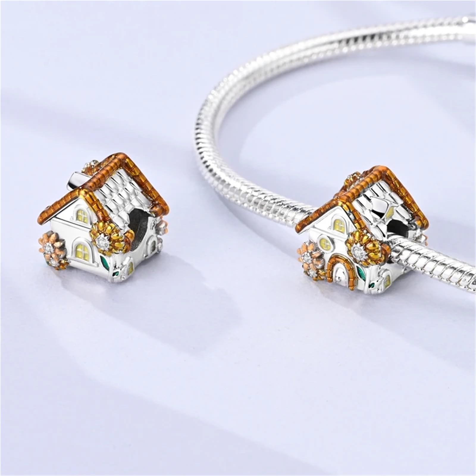 Llavero Bolso 925 Sterling Silver Yellow Flower House Beads Tree Of Life Crossing Charms For Bracelet Pendant Women Jewelry