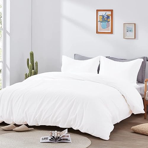 Miniatura 9 de Juego de funda de edredón de 100 % algodón, tamaño Queen de 100 x 100 pulgadas, cierre de cremallera y lazos en las esquinas, suave y transpirable,