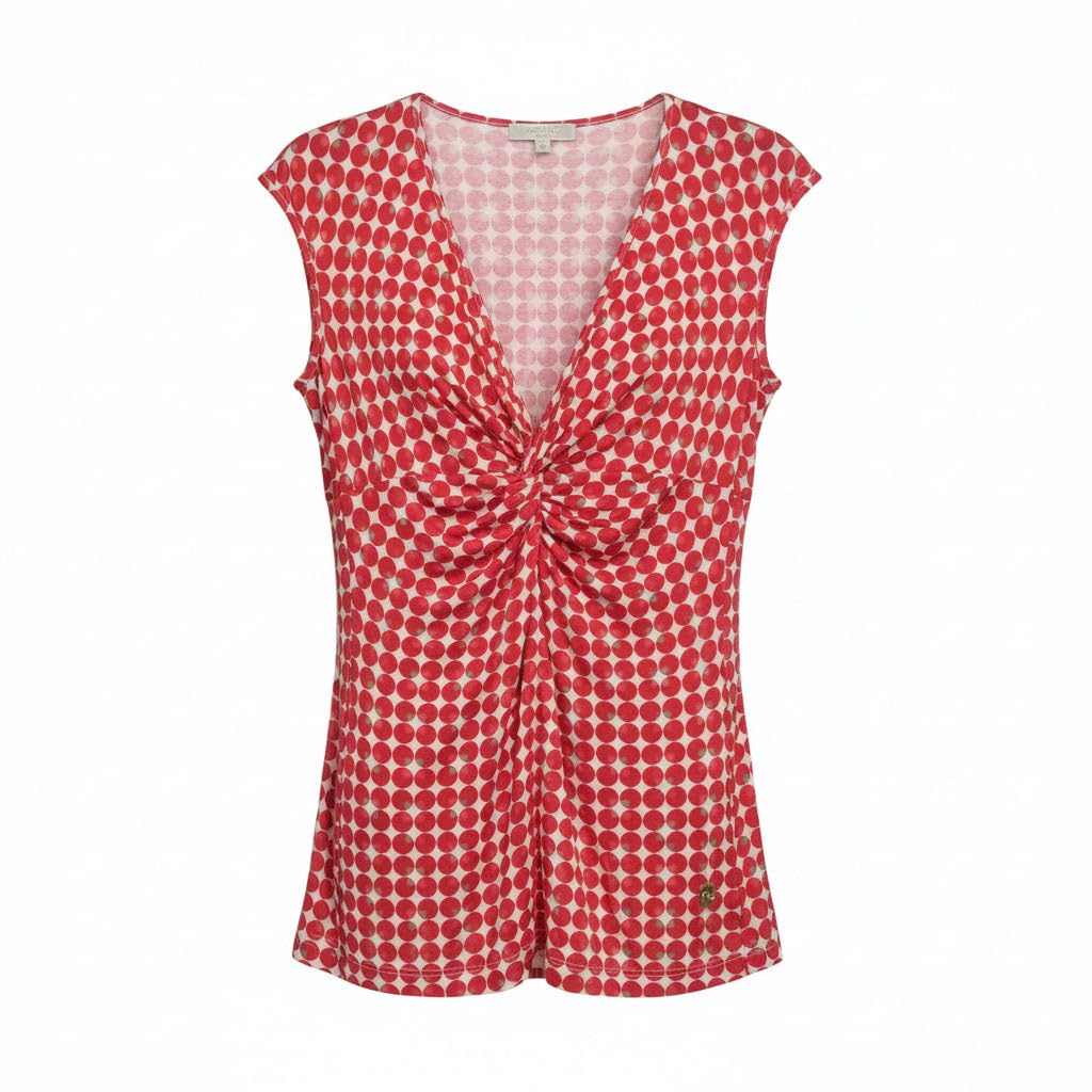 Generico Canotta Donna NeroGiardini Pois Rosso e Bianco Scollo a V Nodo, 46