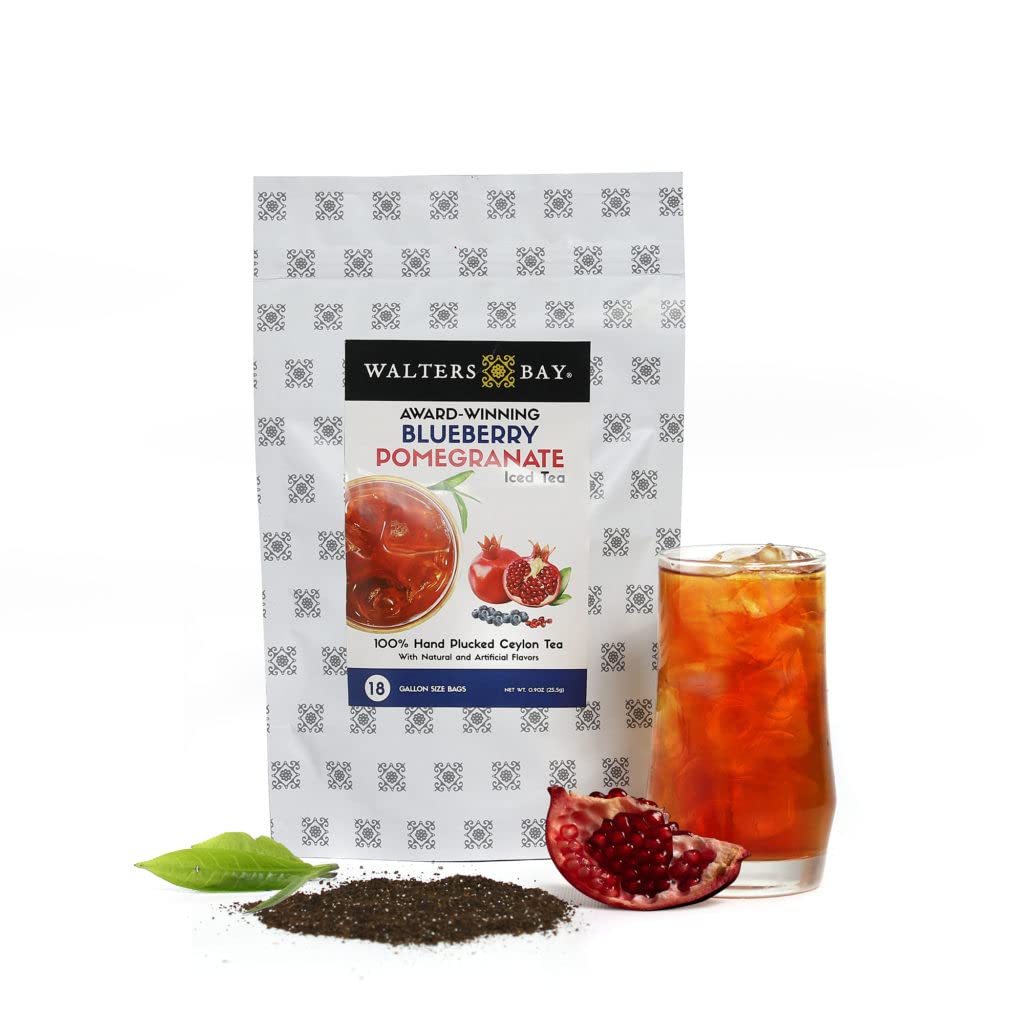 Blueberry Pomegranate Iced Tea, 18 Count, Gallon Sized Tea Bags, Ceylon Black Tea, Unsweetened, Wild Blueberry Pomegranate Flavor, 100% Hand Plucked, Wholesale