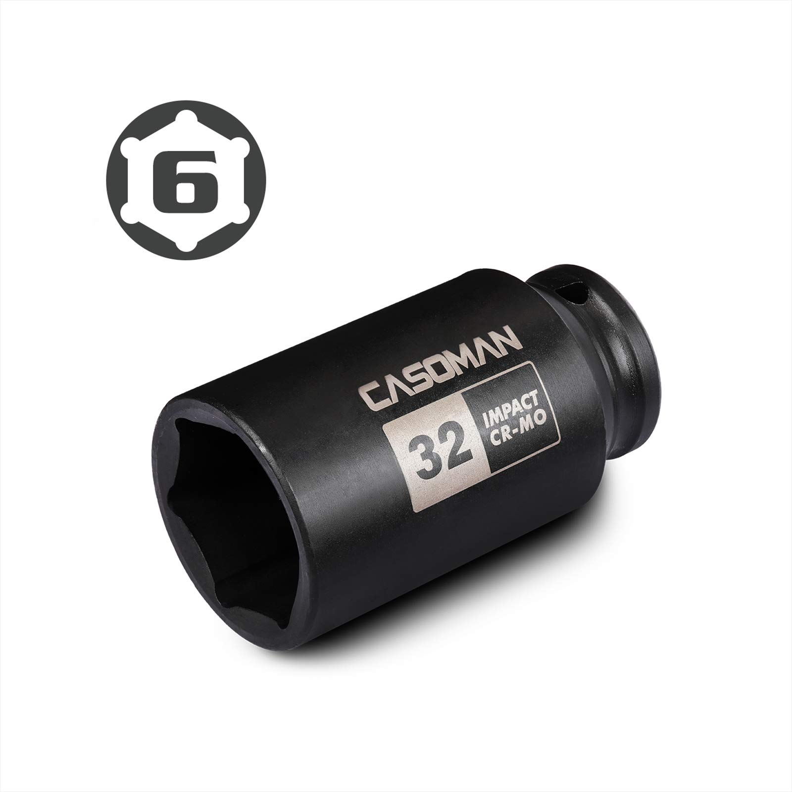 CASOMAN 1/2" Drive x 32 mm Deep 6 PT Impact Socket, CR-MO, 1/2-inch Drive 6 Point Axle Nut Socket for Easy Removal of Axle Shaft Nuts (32MM) — view 3
