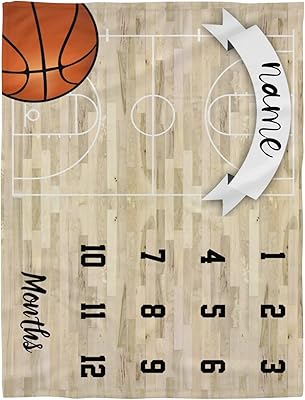 XOZOTY Personalized Milestone Basketball Throw Blanket Custom Baby Nursery Swaddling Blankets for Boy Girl Birthday Baby Shower Dogs or Pets Gifts 30x40inch