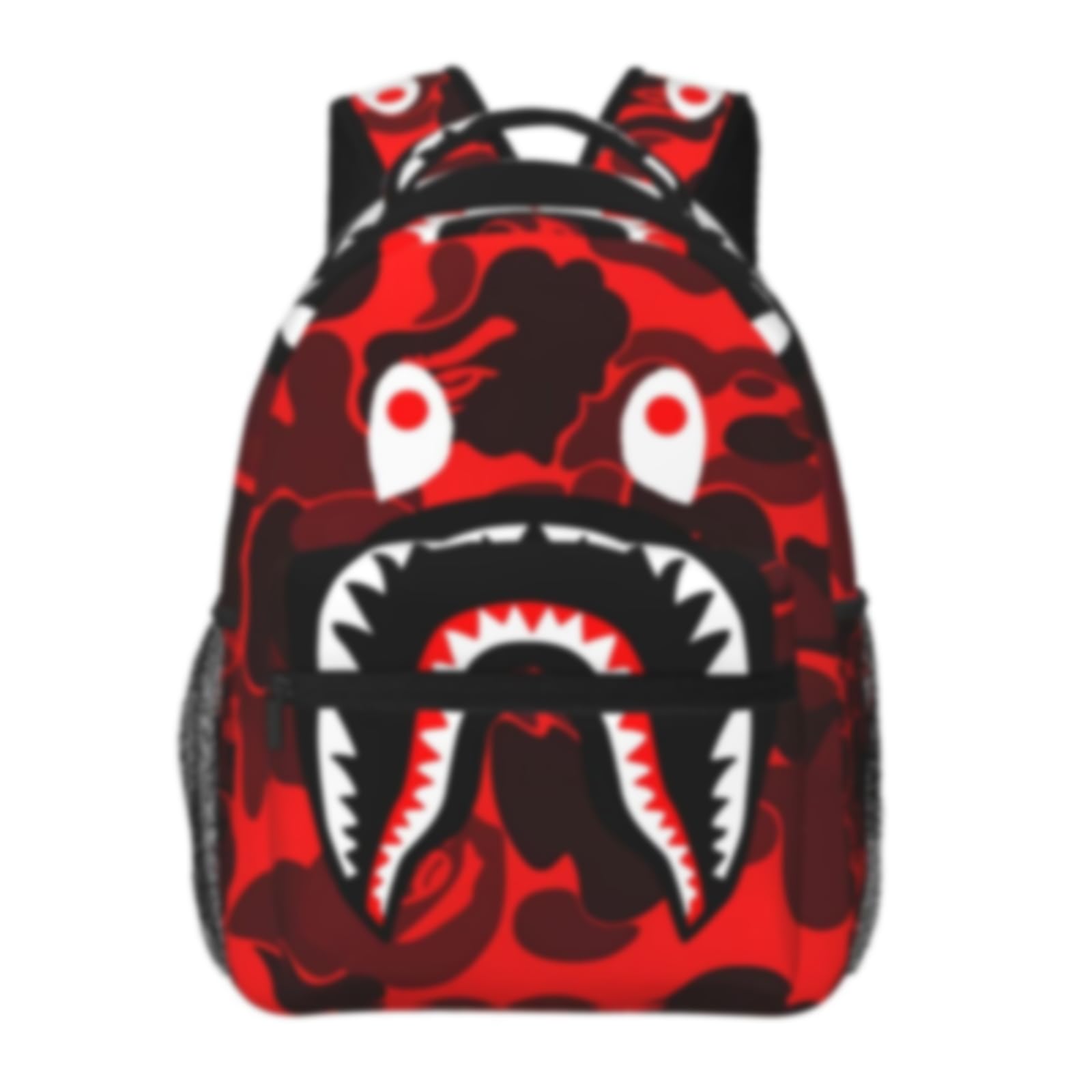 Shark Camo Backpacks Red Camo Casual Travel Laptop Daypack 3d Print Lightweight Backpack Hiking Bag For Women Men