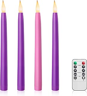 SURAIELEC Battery Operated Advent Candles Set of 4, 10.5'' Flameless LED Candle with Remote, Timer, Battery Candle for Advent Wreath, Christmas Table Centerpiece (Rechargeable Battery Not Compatible)