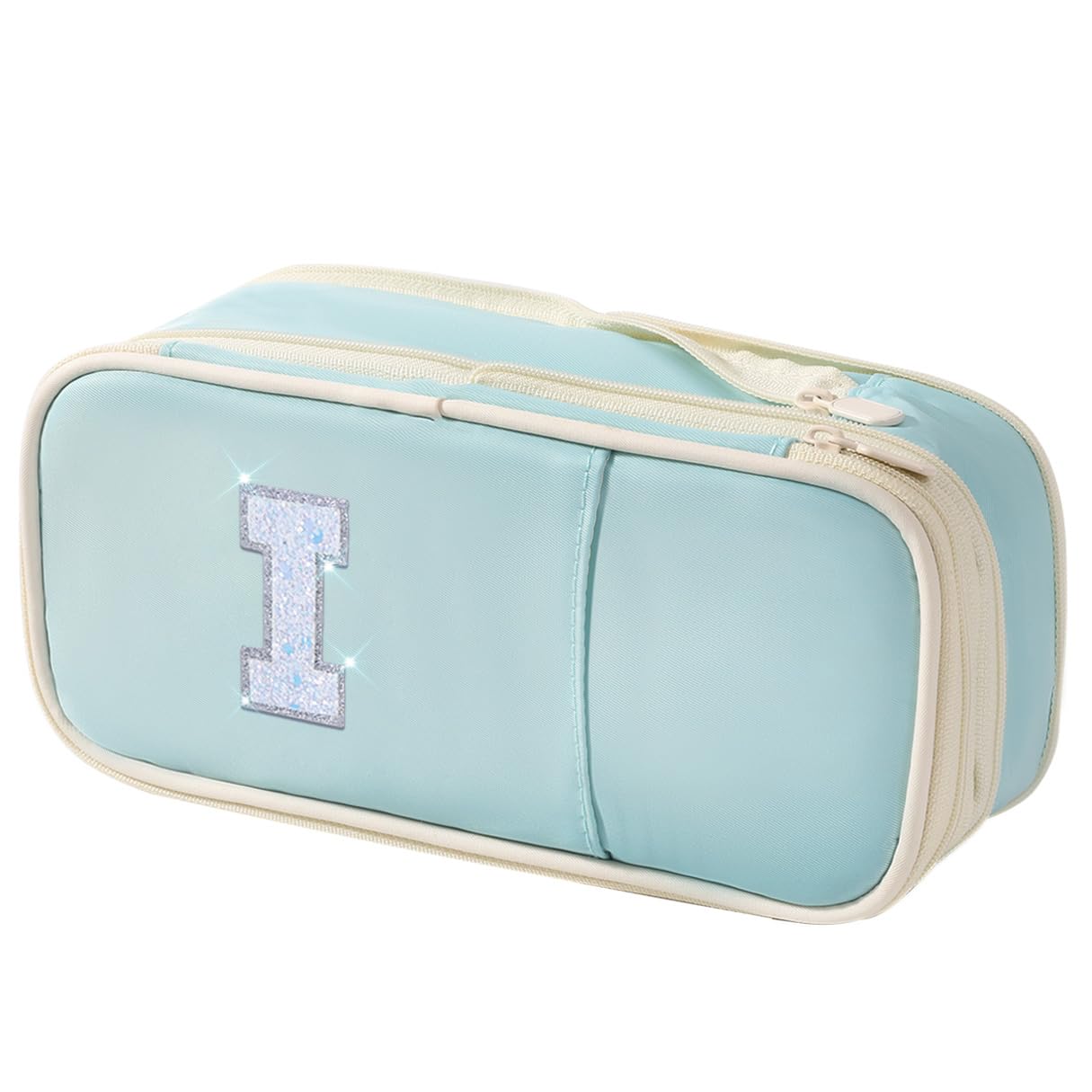 Janhavi Preppy Pencil Case with Zipper, Initial College Essentials School Supplies for Back to School, Pink Aesthetic Pencil Bag for Teen Girls Kids Adults-Blue I — image 1