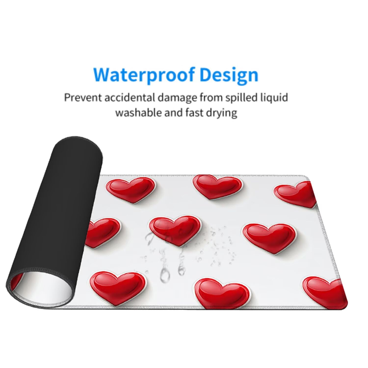 Biała podkładka pod mysz pod mysz pod mysz do gier XXL 1400 x 600 x 3 mm podkładka pod mysz gumowe czerwone serca duża podkładka pod rękę gracz akcesoria wodoodporne PC, do klawiatury komputera w-8100