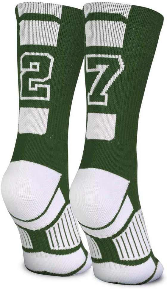 ChalkTalkSPORTS Custom Team Number Socks - Green Athletic Mid-Calf | Personalized Crew Socks, Athletic Performance Moisture-Wicking, Cushioned Footbed, Arch Support, Jersey Number, Youth & Adult