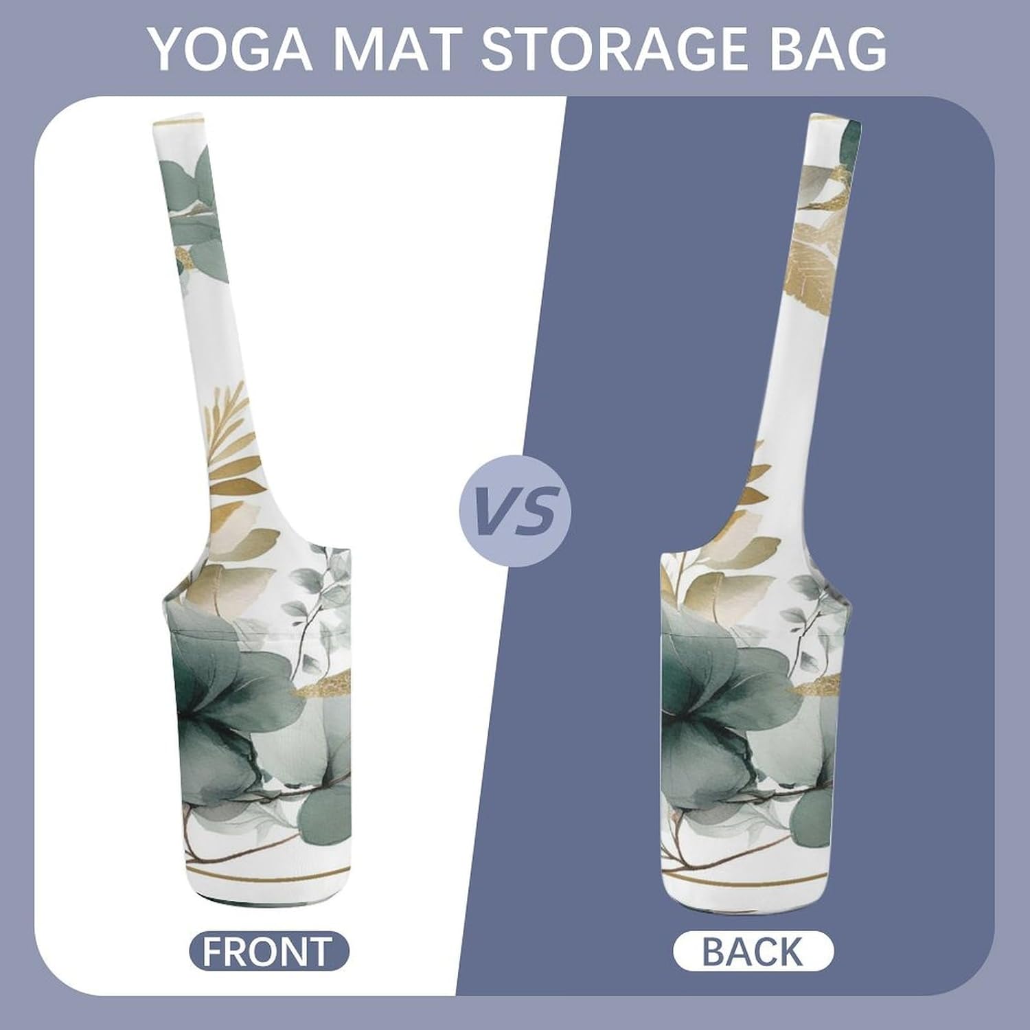 Canvas Yoga Bag,Gold And Green Leaves Printed Yoga Mat Handbag,Portable Yoga Mat Bag Large Capacity Gym Bag for Men Women Pilates Beach Travel