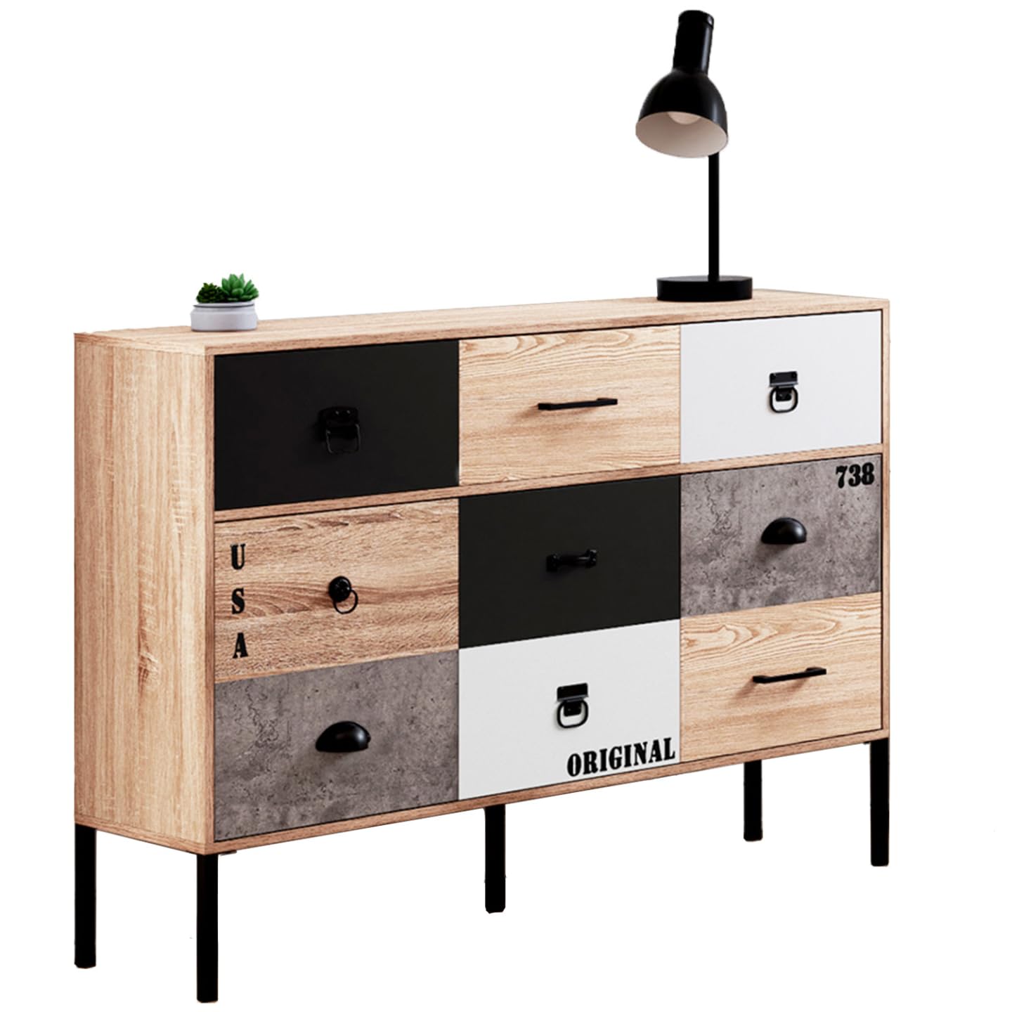 IDMarket Sacramento Design Industrial - Aparador 3 puertas 3 cajones 110 cm