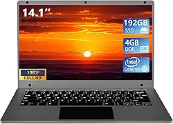 Morostron Notebook De 14,1", Celeron Quad-Core Até 2,2 Ghz, 4 Gb Ram E Ssd 192 Gb, Computadores W11 Com Ips Fhd, Fino Leve, Laptops Para Trabalho Estudantes, Cinza, Wps