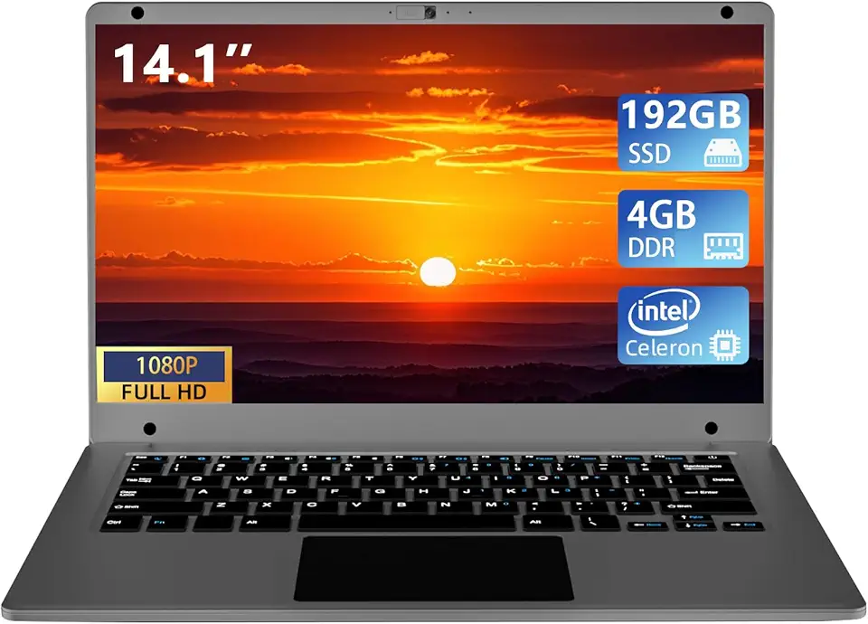 Morostron Notebook De 14,1", Celeron Quad-Core Até 2,2 Ghz, 4 Gb Ram E Ssd 192 Gb, Computadores W11 Com Ips Fhd, Fino Leve, Laptops Para Trabalho Estudantes, Cinza, Wps