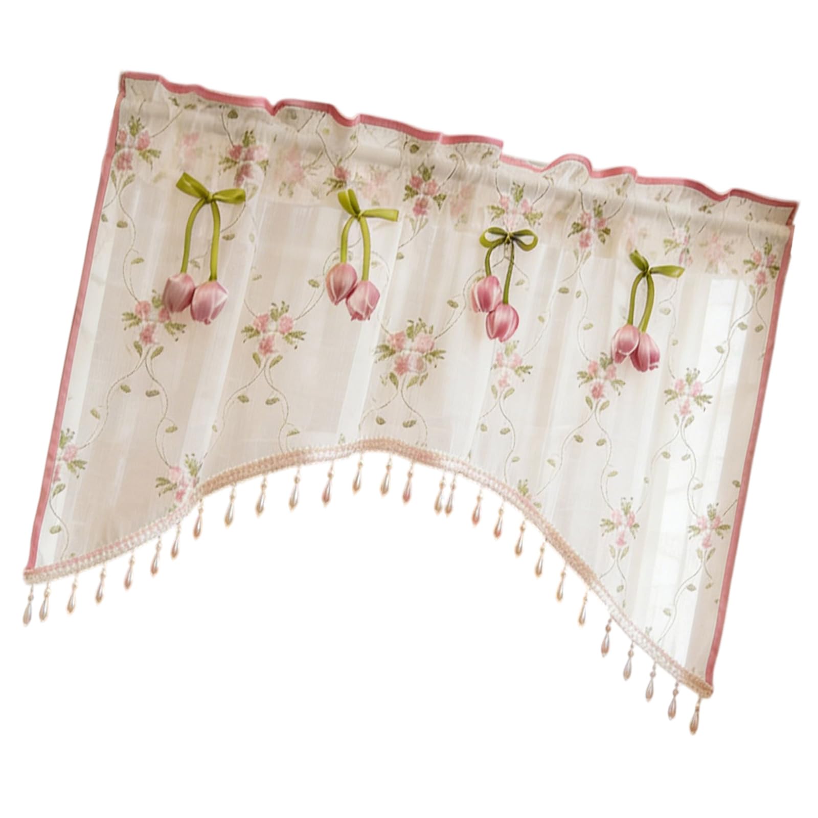 PANGBOER Decorative Beads Door Curtain in Lace Features Elegant Floral Design Privacy Sheer Curtain