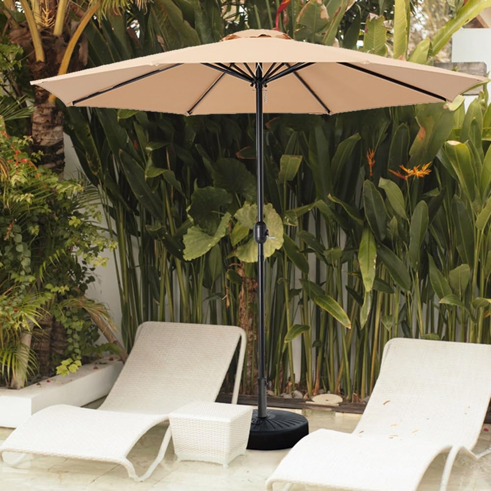 Duży Parasol Ogrodowy 9 Stóp, Stół Do Użytku Na Zewnątrz, Odporny Na Promieniowanie Uv, Okrągły Parasol Ogrodowy Z Korbą, 8 Solidnych Żeber Do Ogrodu, Basenu, Tarasu,Khaki-9ft/270cm