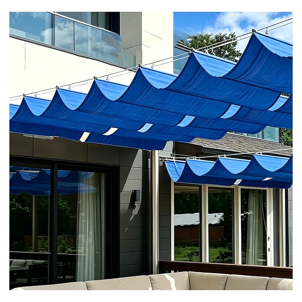 Zfmnoyev U-Shaped Wave Retractable Sunshade, UV Resistant Sun Protection Awning Canopy, HDPE Canopy Cover, Sliding Wave-Shaped Sunshade Sail, Suitable for Outdoor Gazebos(Blue,2.4x3m/7.9x9.8ft)