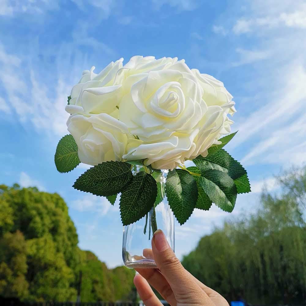 Set 4 Bouquet Artificiali con 9 Bocci di Rosa Romantica Altezza 40 cm
