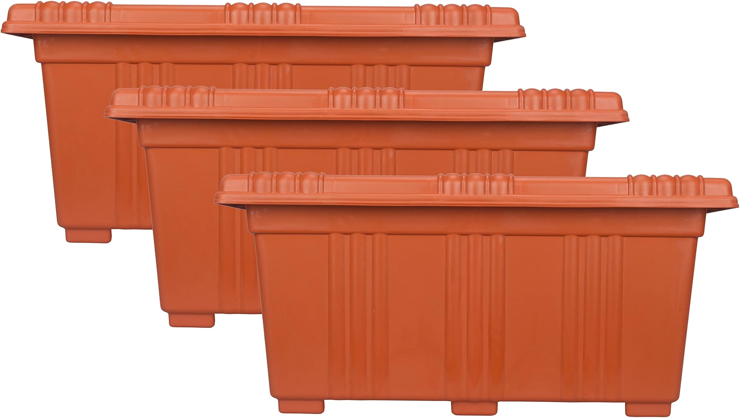 Halsey Rectangular Flower Pots for Indoor/Outdoor/Living Room/Bedroom Balcony (Pack of 3) Modern Design Durable Plastic Plant Pot for Gardening (Large 20 INCH)