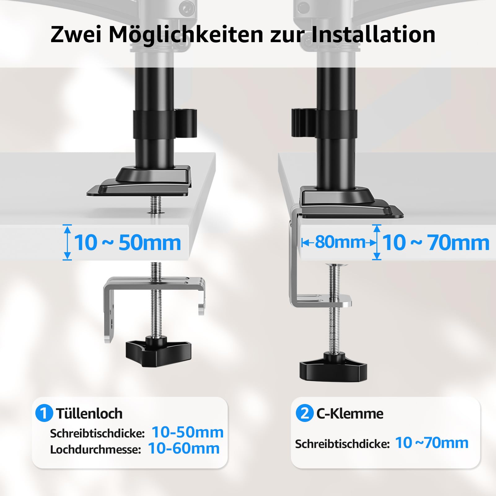 MOUNTUP Monitor Halterung 2 Monitore 13 bis 32 Zoll Hält 2-10 kg | Höhenverstellbar Dual Monitore Monitor Halterung mit Kabelführung, flexibel neigen schwenken drehen, VESA 75/100mm