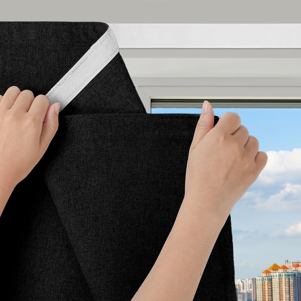 NUTKIT 120 * 210cm Adhesive Temporary Window Cover, Blackout Curtains-Black
