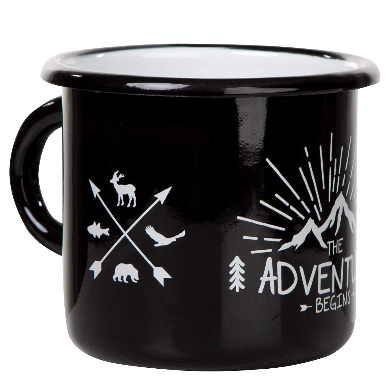 MUGSY Enamel Mug in Black | Adventure Begins with Outdoor Design | 300ml | for Camping, Trekking, Vanlife โ image 1