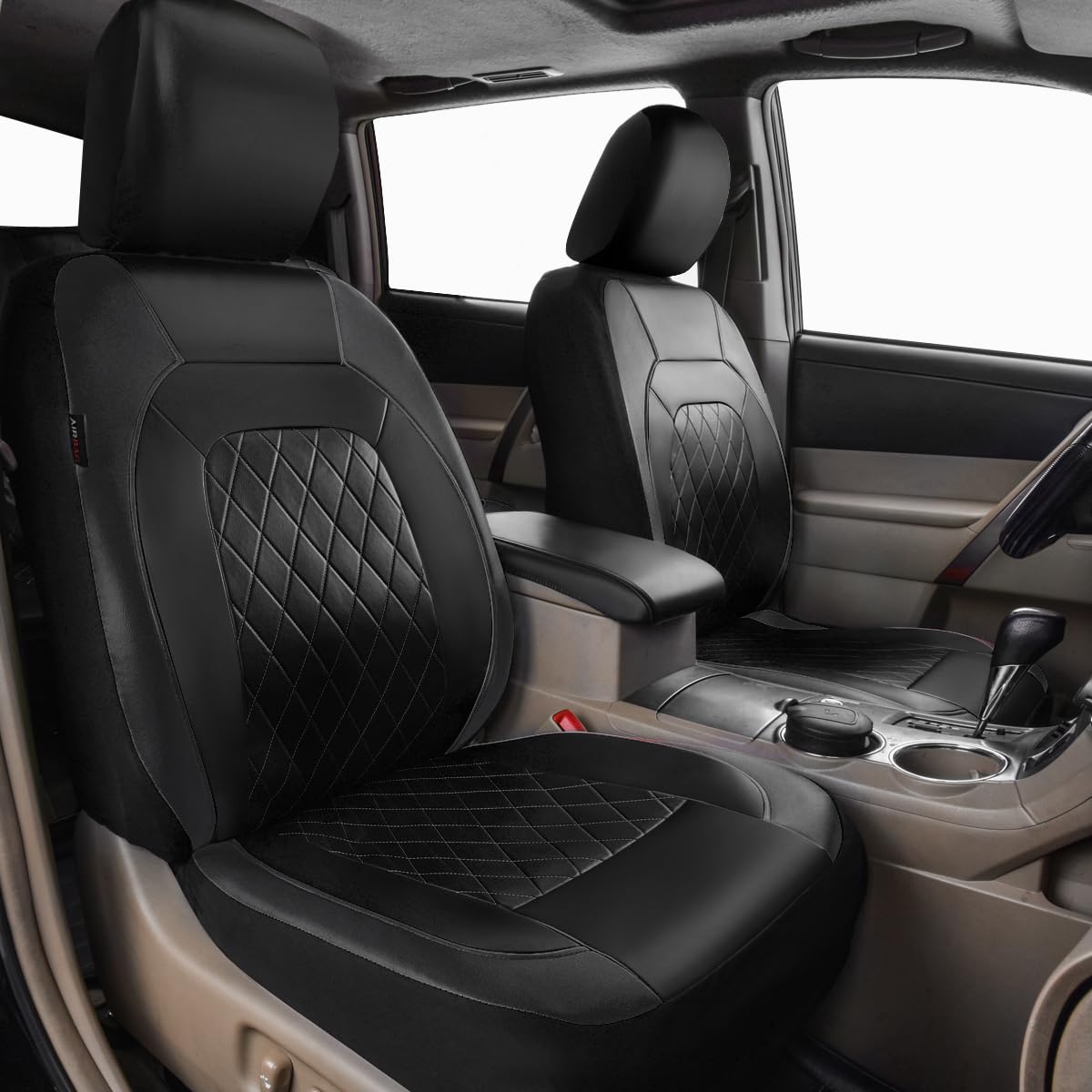 HORSE KINGDOM Universal Deluxe Pu Luxury Vinyl Faux Leather Car Seat Covers Full Set, Airbag Compatible, Breathable, Fit for Cars, Trucks, SUV (All Black)