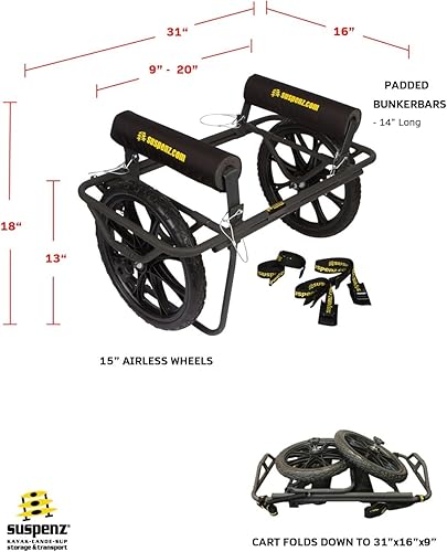 Miniatura 5 de Suspenz Carro de transporte de canoa para kayak, carrito de transporte todoterreno con ruedas sin aire y soporte no planas, capacidad de carga de