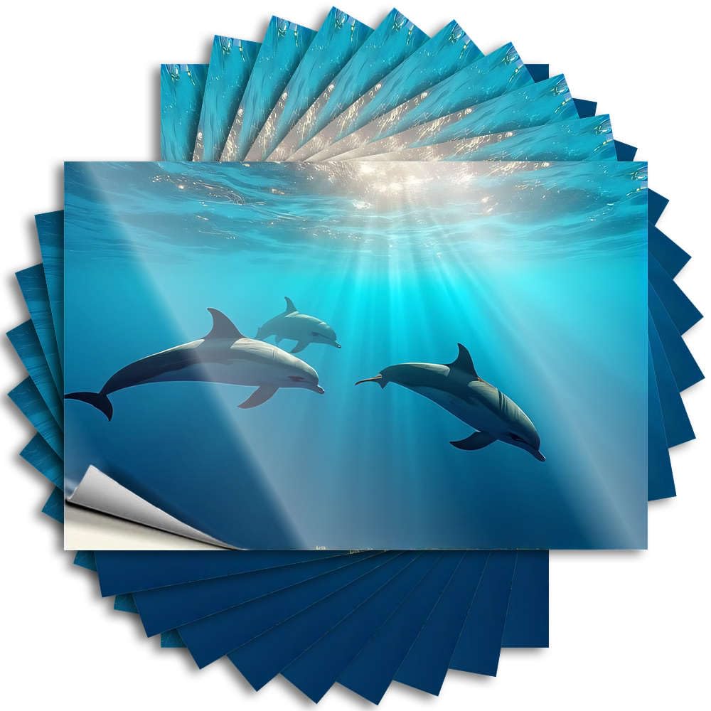 Fzfn Colour Heavy Quote Aesthetic Decals, Cottage Core Decorations Cute Pattern Design For Teens Notebook | Hard Removable Vinyl Three Dolphins Swimming Underwater(6X9cm)