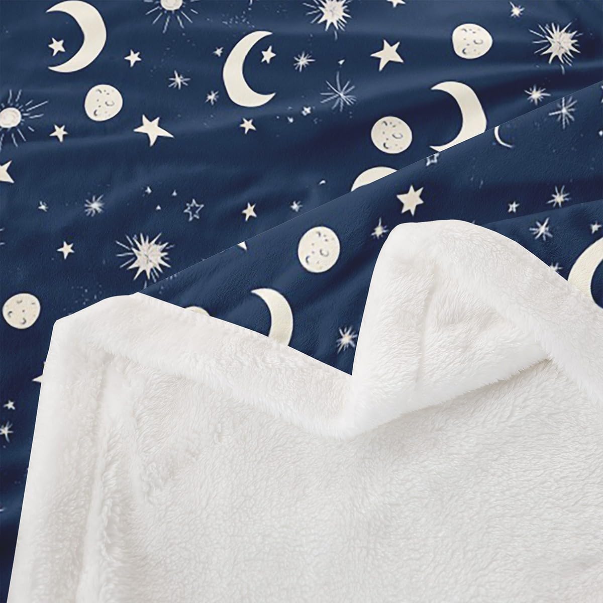 Erosebridal Kids Starry Sky Blanket Galaxy Throw Blanket Queen Moon and Sun Fleece Blanket Dreamy Night Stars Sherpa Blanket for Boys Girls