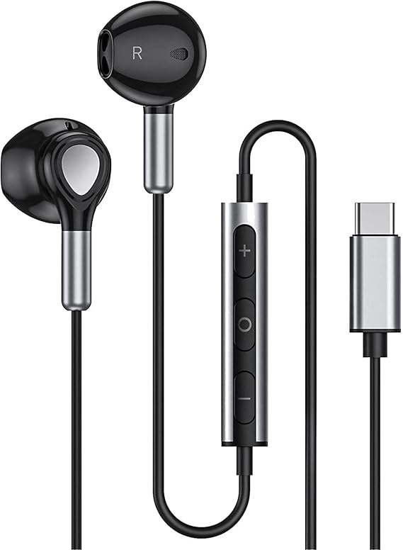 USB C Headphones, USB-C Headphones for Samsung Galaxy S24 Ultra, S23, S22, S21 FE, S20, A53, A54, A34, USB-C, Earphones with Microphone,In-Ear Wired Earbuds for iPhone (BLACK)