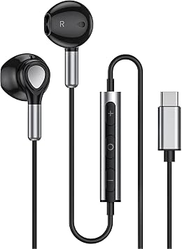 USB C Headphones, USB-C Headphones for Samsung Galaxy S24 Ultra, S23, S22, S21 FE, S20, A53, A54, A34, USB-C, Earphones with Microphone,In-Ear Wired Earbuds for iPhone (BLACK)