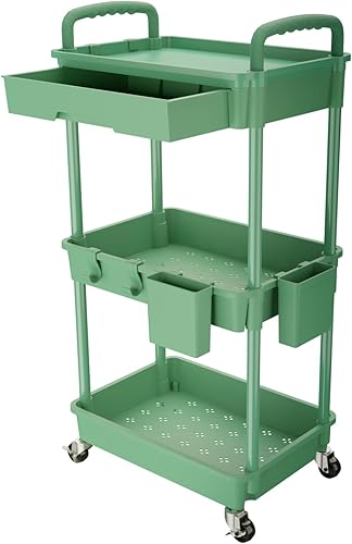 Miniatura 73 de REBECAT - Carrito utilitario de 3 niveles con cajón, hecho de organizador de almacenamiento multifuncional para cocina, baño, sala de estar, oficina