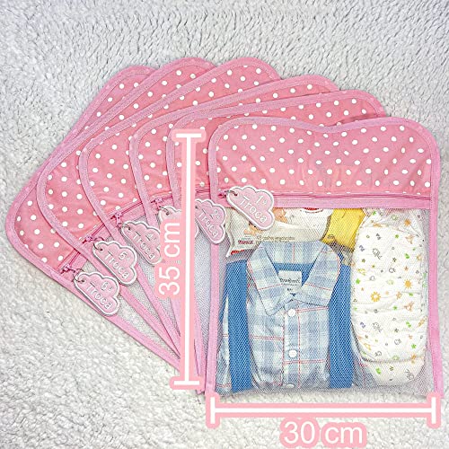 Saquinho Maternidade Tule Com Zíper 6x Peças Menino E Menina Temas Cores (Rosa Poa Modelo27)